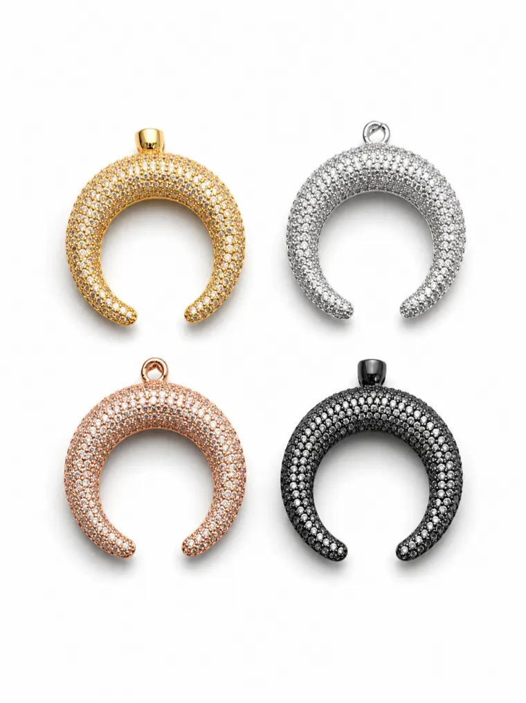 Gold Filled Crescent Pendant Charm, CZ Pave Horseshoe Arc Pendant, Gold Curved Charm for Necklace Bracelet DIY Jewelry Supplies, CP280