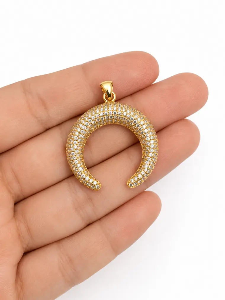 Gold Filled Crescent Pendant Charm, CZ Pave Horseshoe Arc Pendant, Gold Curved Charm for Necklace Bracelet DIY Jewelry Supplies, CP280 - Image 2