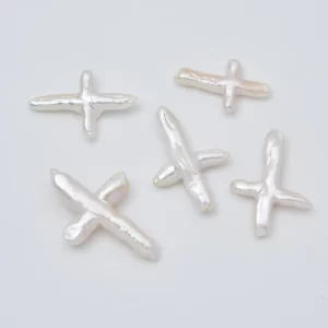 Freshwater Pearl Cross 35x20mm White Sharp Loose Bead Jewelry Supply Pendant Making FWP131