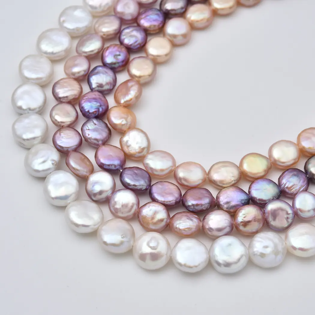 Coin Pearl 8mm Freshwater Pearl Flat Round Beads Lustrous Strand For Designer Jewelry Making Supply FWP132