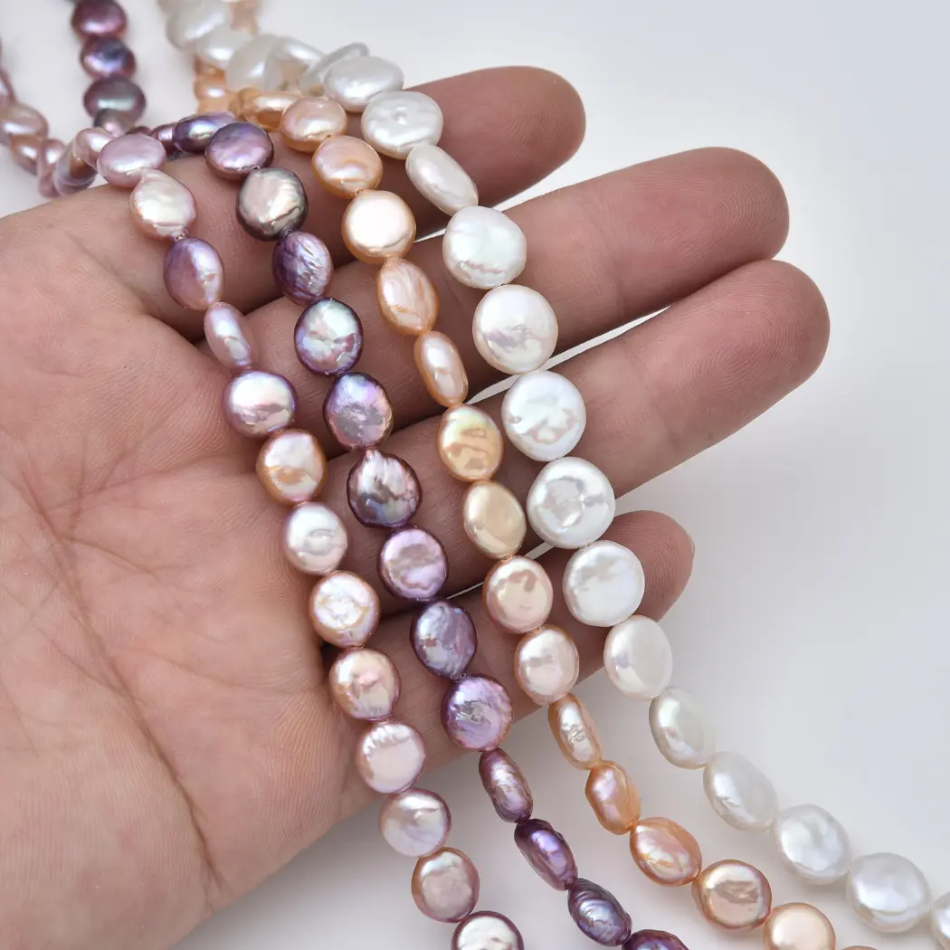 Coin Pearl 8mm Freshwater Pearl Flat Round Beads Lustrous Strand For Designer Jewelry Making Supply FWP132 - Image 2
