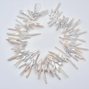 Biwa Pearl Stick Freshwater Baroque Beads Long White Strand Jewelry Supply Statement Design FWP135