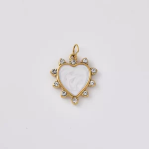 Stainless Steel Heart Rhinestone Charm, Gold Heart Jewelry Finding, White Enamel Love Pendant for Necklace Bracelet DIY Supply, SCP243