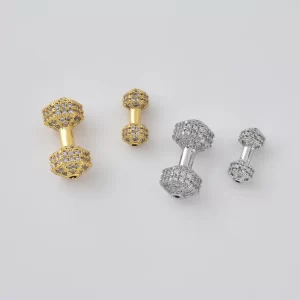 Gold Filled Pave CZ Dumbbell Spacer Bead, Luxury Barrel Bead Connector, Silver Tone CZ Bead for Bracelet Necklace Jewelry Making, BD639
