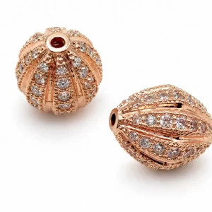 Rose Gold Pave CZ Oval Ribbed Bead, Luxury Crystal Spacer Bead, Designer Jewelry Making Supplies, Bracelet Necklace Bead, BD658