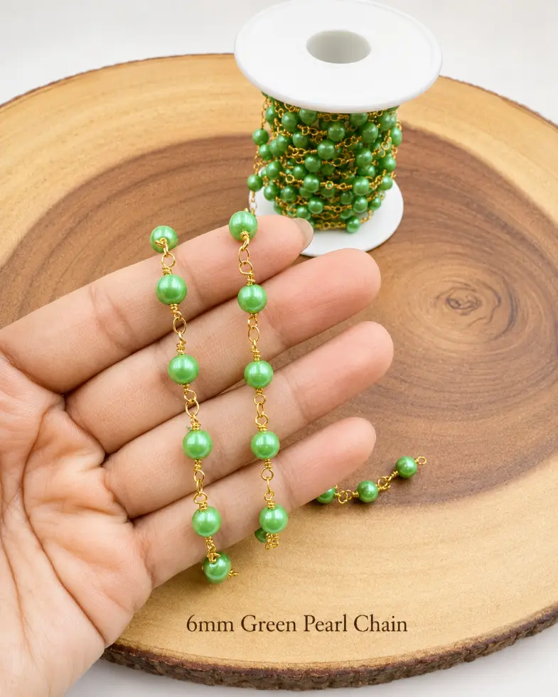 Gold Filled 6mm Shell Pearl Station Chain by the Foot, Pearl Rosary Chain, Beaded Chain for Necklace Bracelet Jewelry Making, CH204 - Image 5