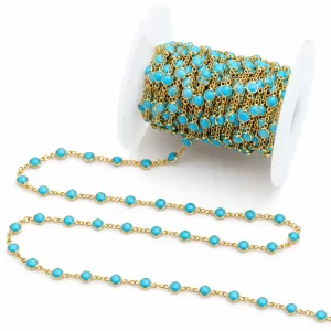 Gold Filled Turquoise Rosary Chain by the Foot, Bezel Turquoise Chain, Satellite Chain for Jewelry Making, DIY Chain, Gift for Her, CH352