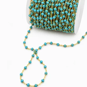 Gold Filled Turquoise Beaded Rosary Chain by the Foot, Faceted Turquoise Chain for Jewelry Making, DIY Necklace Chain, Gift for Her, CH353