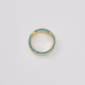 Gold Filled Turquoise CZ Round Hinged Clasp, Pave Circle Connector Clasp, Locking Charm Clasp for Necklace Bracelet Jewelry, CL630
