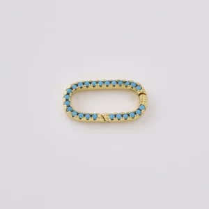 Gold Filled Turquoise CZ Oval Hinged Clasp, Pave Carabiner Connector Clasp, Locking Charm Clasp for Necklace Bracelet, CL631