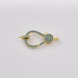 Gold Filled Turquoise CZ Evil Eye Hinged Clasp, Pave Connector Clasp, Locking Jewelry Clasp for Necklace Bracelet DIY, CL633