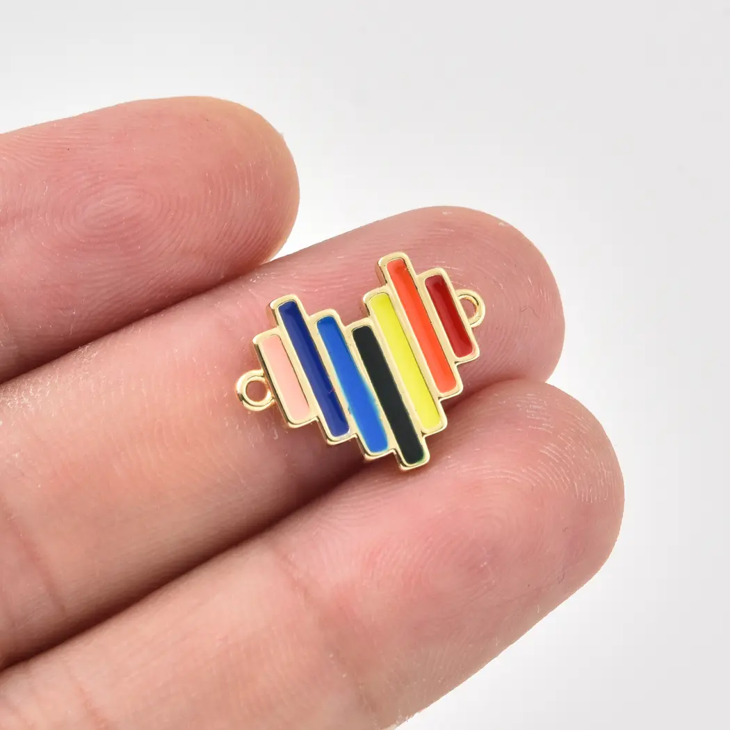 Gold Filled Rainbow Heart Connector Charm, Colorful Enamel Heart Link, Double Loop Connector, Bracelet Necklace Link, DIY Jewelry, CN522 - Image 2