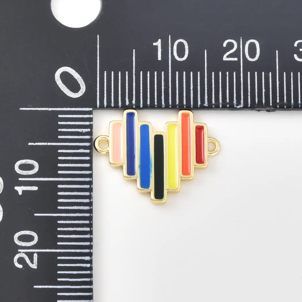 Gold Filled Rainbow Heart Connector Charm, Colorful Enamel Heart Link, Double Loop Connector, Bracelet Necklace Link, DIY Jewelry, CN522 - Image 3