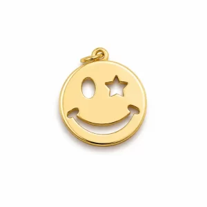 Gold Filled Smiley Face Charm Pendant, Emoji Round Cutout Face Pendant, Minimalist Lucky Charm Necklace Bracelet Jewelry DIY, CP1248