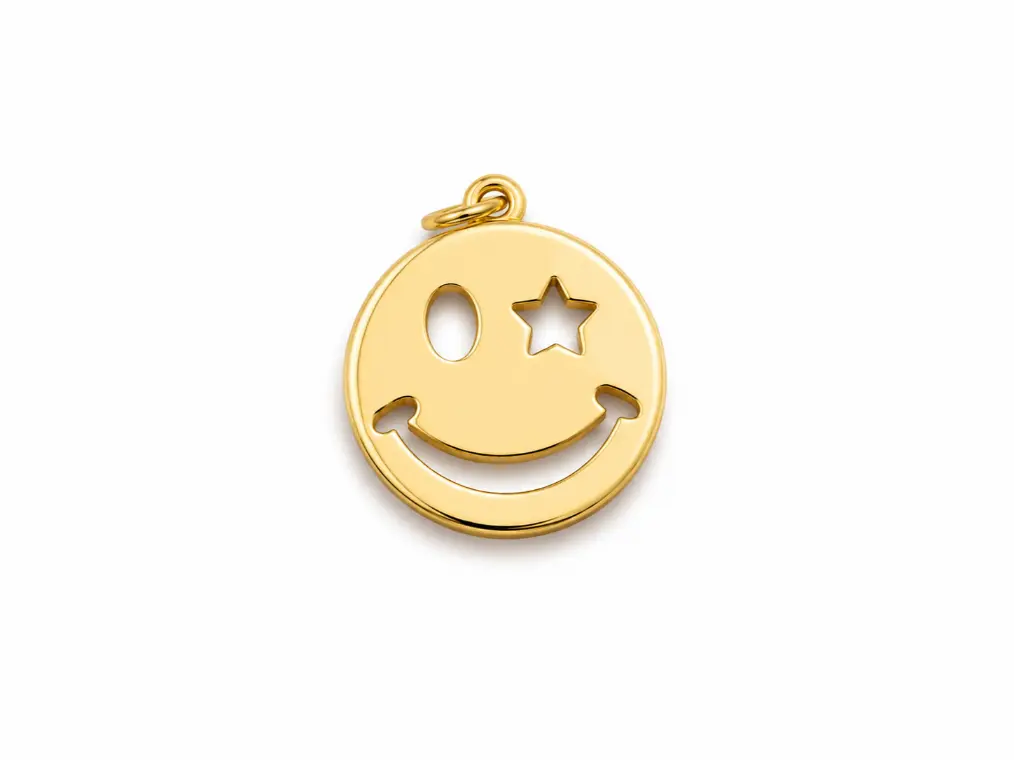 Gold Filled Smiley Face Charm Pendant, Emoji Round Cutout Face Pendant, Minimalist Lucky Charm Necklace Bracelet Jewelry DIY, CP1248