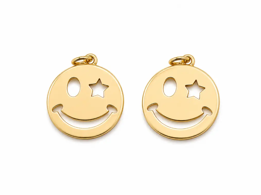 Gold Filled Smiley Face Charm Pendant, Emoji Round Cutout Face Pendant, Minimalist Lucky Charm Necklace Bracelet Jewelry DIY, CP1248 - Image 3
