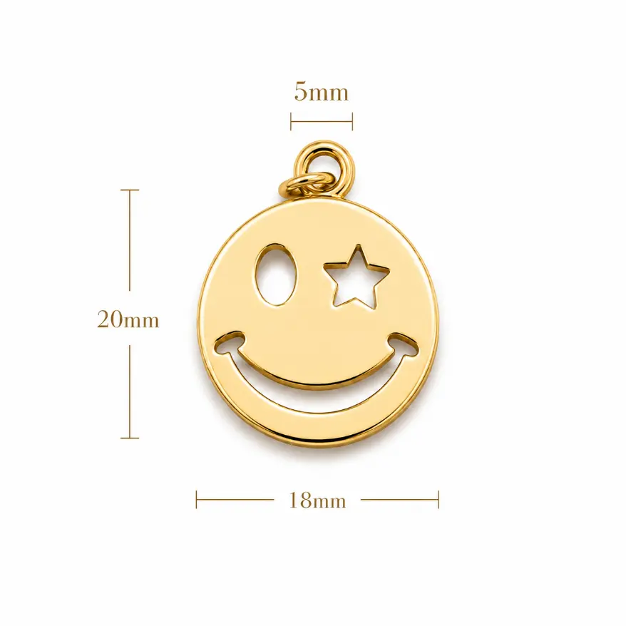 Gold Filled Smiley Face Charm Pendant, Emoji Round Cutout Face Pendant, Minimalist Lucky Charm Necklace Bracelet Jewelry DIY, CP1248 - Image 4