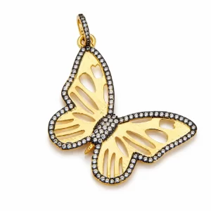Gold Filled CZ Butterfly Cutout Pendant Charm, Crystal Pave Wing Butterfly Statement Jewelry Pendant for Necklace Bracelet DIY, CP1773