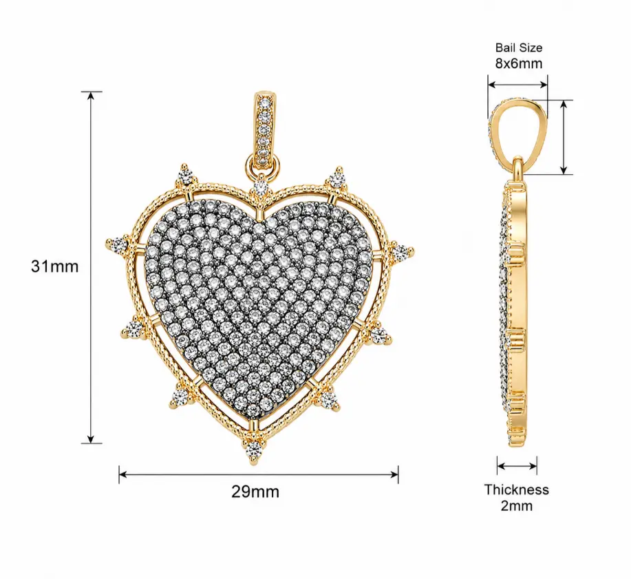 Gold Filled CZ Heart Pendant Charm, Pave Crystal Heart Statement Pendant, Romantic Love Jewelry Finding for Necklace Bracelet DIY, CP1865 - Image 3