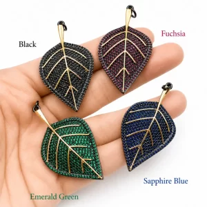 Gold Filled CZ Leaf Pendant Charm, Pave Crystal Leaf Connector, Enamel Color Leaf Jewelry Finding for Necklace Bracelet DIY, CP210