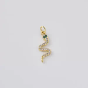 Gold Filled CZ Snake Charm, Crystal Serpent Pendant, Pave Snake Jewelry Finding, Snake Necklace Bracelet DIY Charm, Unique Gift, CP2472