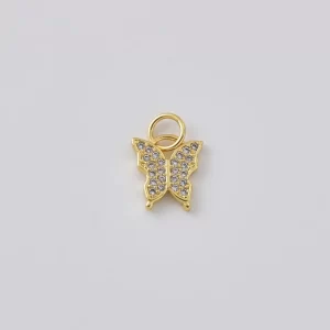 Gold Filled CZ Butterfly Charm, Pave Butterfly Pendant, Rhinestone Butterfly Jewelry Finding, Butterfly Necklace Bracelet DIY Charm, CP2473