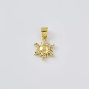 Gold Filled CZ Sun Charm, Pave Sun Pendant, Celestial Jewelry Finding, Sun Necklace Bracelet DIY Charm, Zodiac Inspired Pendant, CP2474