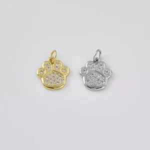 Gold Filled CZ Paw Print Charm, Dog Paw Pendant, Cat Paw Charm, Pet Lover Charm, Animal Paw Pendant, DIY Jewelry Supply, CP2476