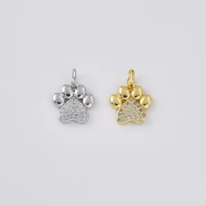 Gold Filled CZ Paw Print Charm, Pet Paw Pendant, Dog Paw Charm, Cat Paw Pendant, Animal Lover Charm, DIY Jewelry Supply, CP2476A