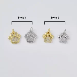 Gold Filled CZ Paw Charm, Pave Paw Print Pendant, Animal Footprint Jewelry Finding, Pet Lover Necklace Bracelet DIY Charm, CP2476