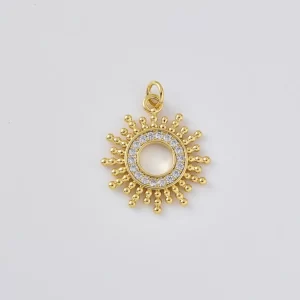 Gold Filled Sun Charm, CZ Sunburst Pendant, Celestial Solar Jewelry Finding, Sun Connector Charm for Necklace Bracelet DIY Jewelry, CP2477