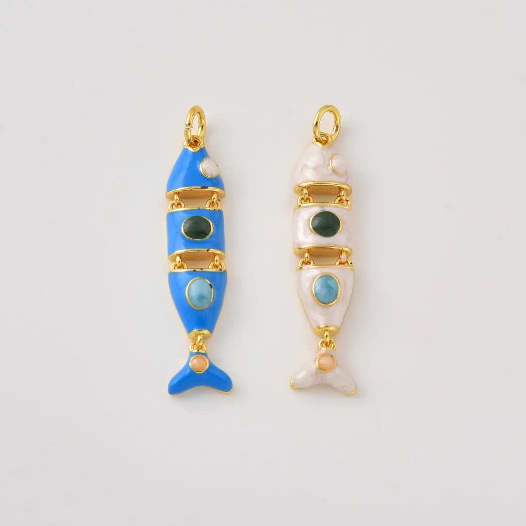 Gold Filled Enamel Fish Charm, Articulated Fish Pendant, Ocean Sea Jewelry Finding for Necklace Bracelet DIY Jewelry, Gift for Her, CP2486