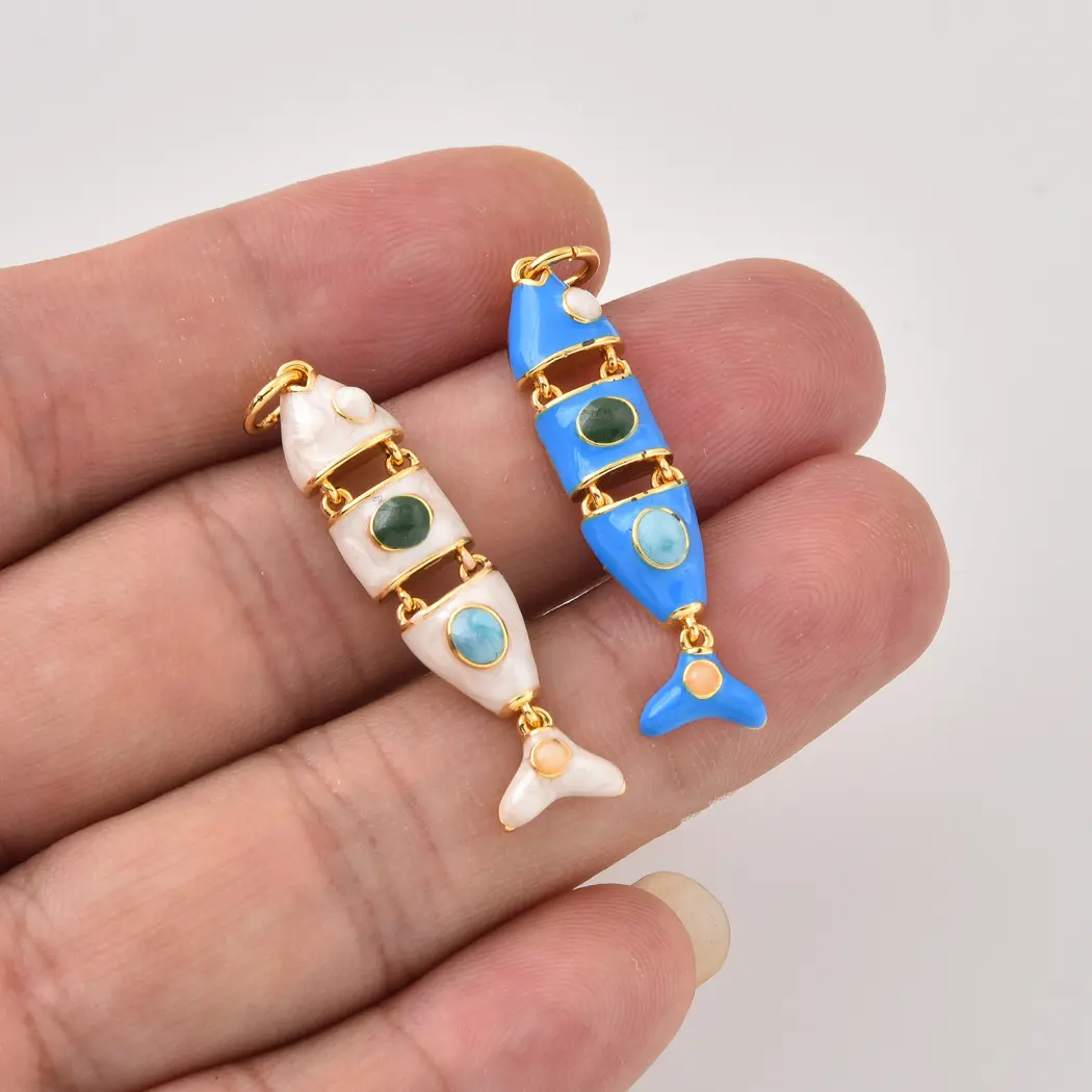 Gold Filled Enamel Fish Charm, Articulated Fish Pendant, Ocean Sea Jewelry Finding for Necklace Bracelet DIY Jewelry, Gift for Her, CP2486 - Image 2