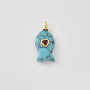 Gold Filled Turquoise Fish Charm, Amber CZ Fish Pendant, Gemstone Ocean Jewelry Finding for Necklace Bracelet DIY, Gift for Her, CP2487