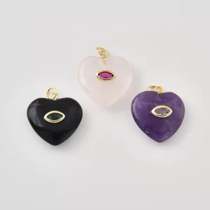 Gold Filled Heart Gemstone Charm, Black Onyx Emerald CZ, Rose Quartz Ruby CZ, Amethyst CZ Pendant diy Jewelry, Gift for Her, CP2490