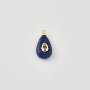 Gold Filled Lapis Lazuli Teardrop Charm with Clear CZ, Lapis Gemstone Pendant, Blue Stone Necklace Bracelet Charm DIY Jewelry, CP2491