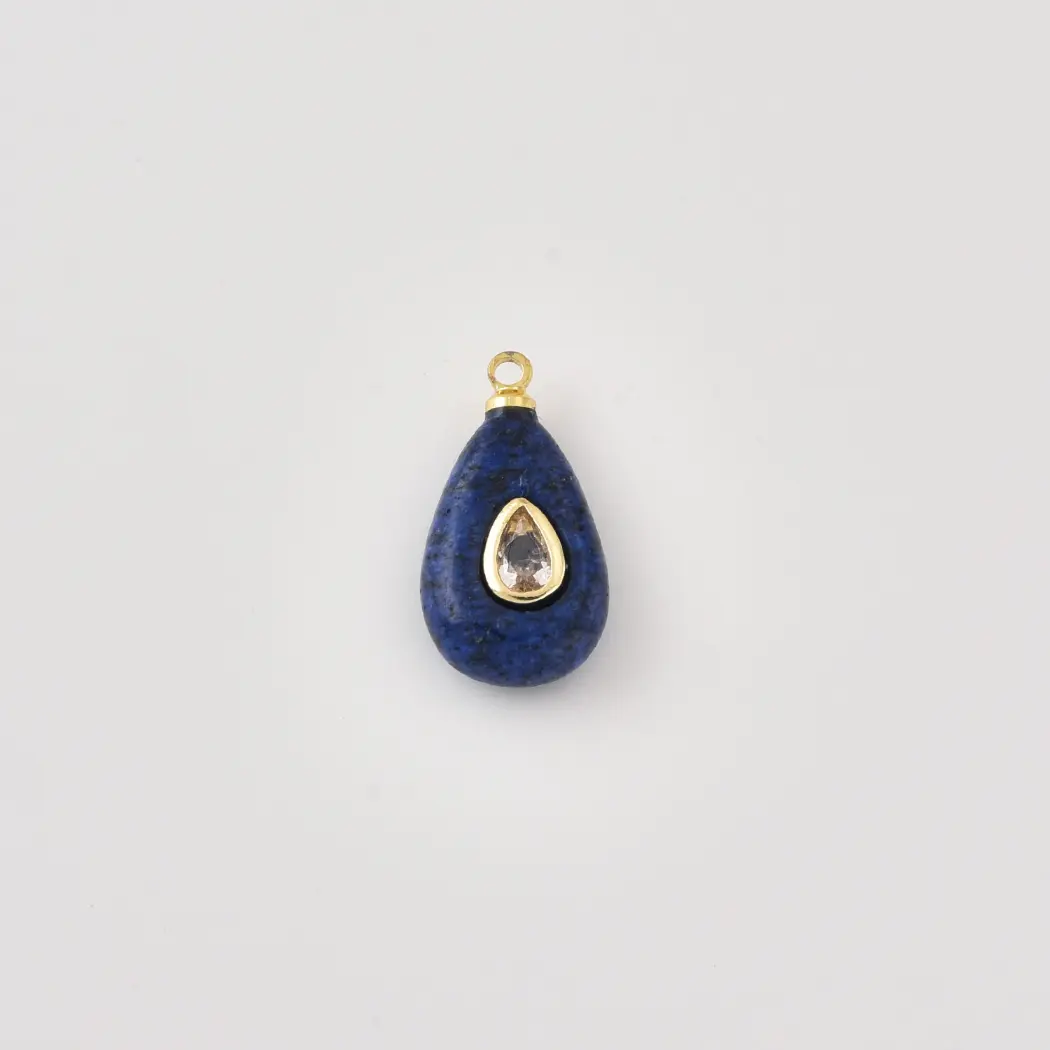 Gold Filled Lapis Lazuli Teardrop Charm with Clear CZ, Lapis Gemstone Pendant, Blue Stone Necklace Bracelet Charm DIY Jewelry, CP2491