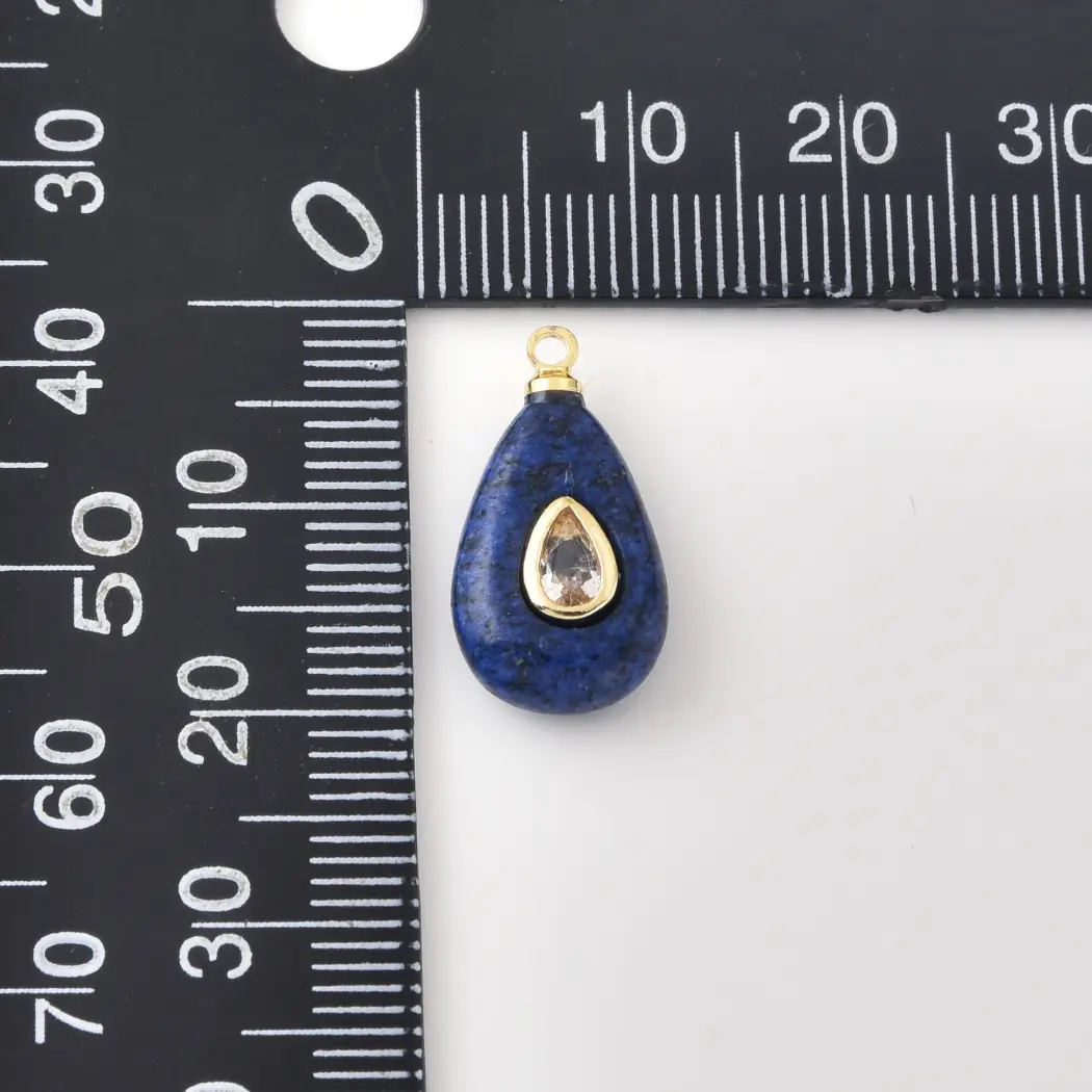 Gold Filled Lapis Lazuli Teardrop Charm with Clear CZ, Lapis Gemstone Pendant, Blue Stone Necklace Bracelet Charm DIY Jewelry, CP2491 - Image 3