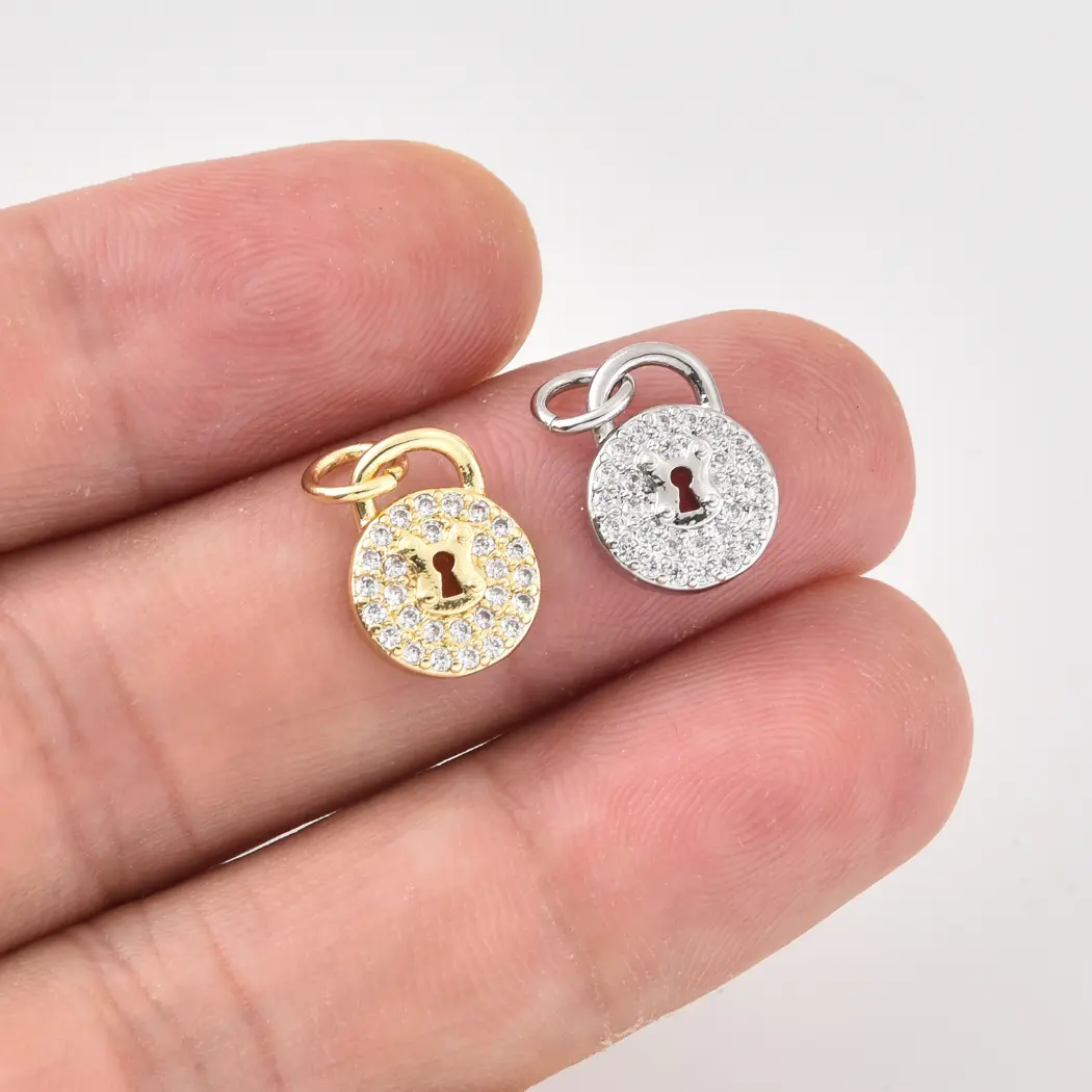 Gold Filled CZ Padlock Charm, Pave Lock Pendant, Dainty Lock Charm for Necklace Bracelet, DIY Jewelry Supply, Gift for Her, CP2493 - Image 2