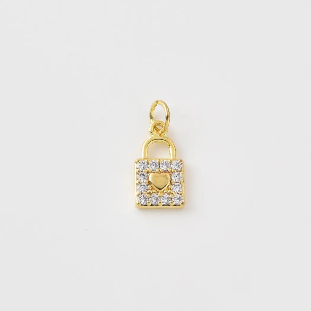 Gold Filled Heart Padlock Charm, CZ Lock Pendant, Dainty Love Lock Charm for Necklace Bracelet, DIY Jewelry Supply, Gift for Her, CP2494