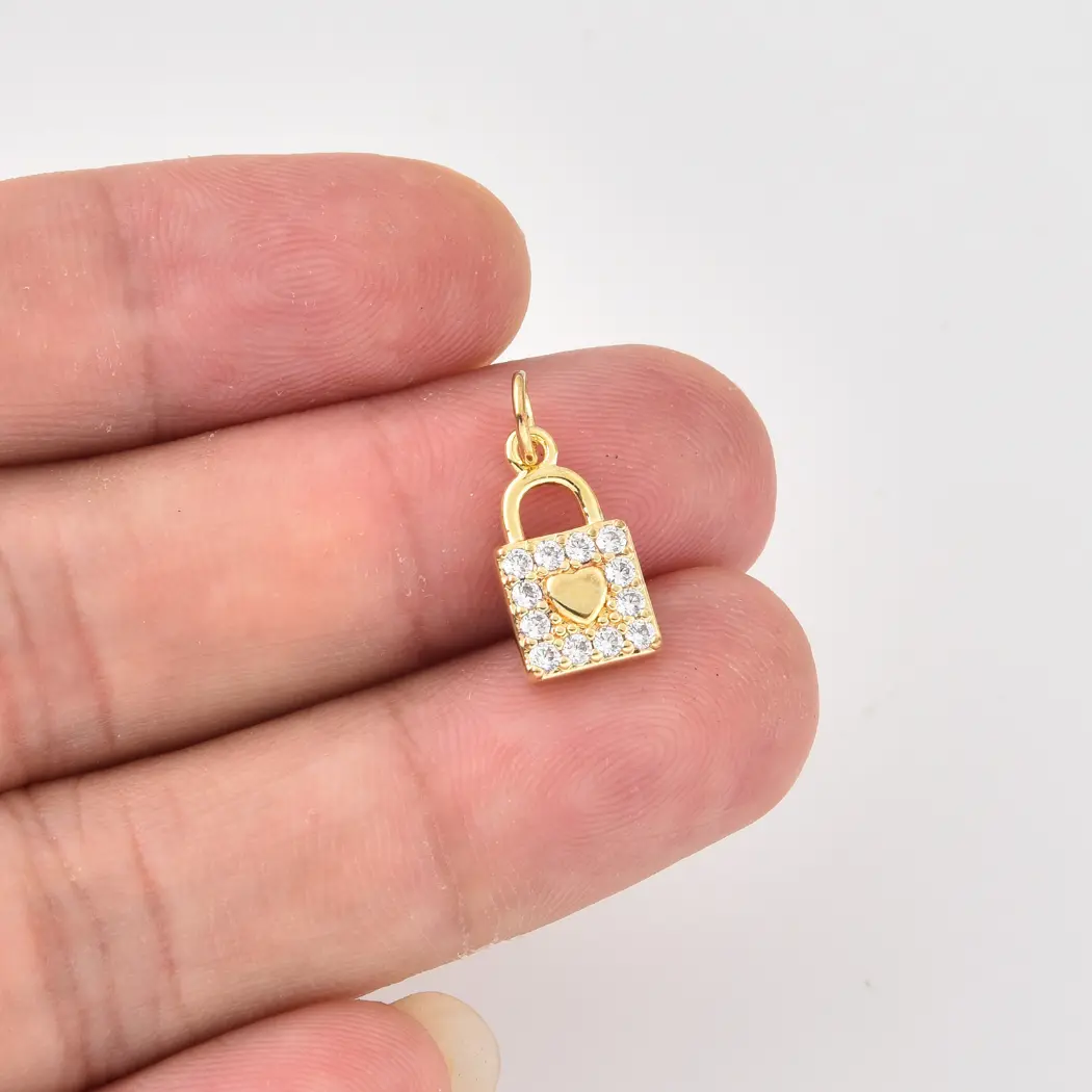 Gold Filled Heart Padlock Charm, CZ Lock Pendant, Dainty Love Lock Charm for Necklace Bracelet, DIY Jewelry Supply, Gift for Her, CP2494 - Image 2