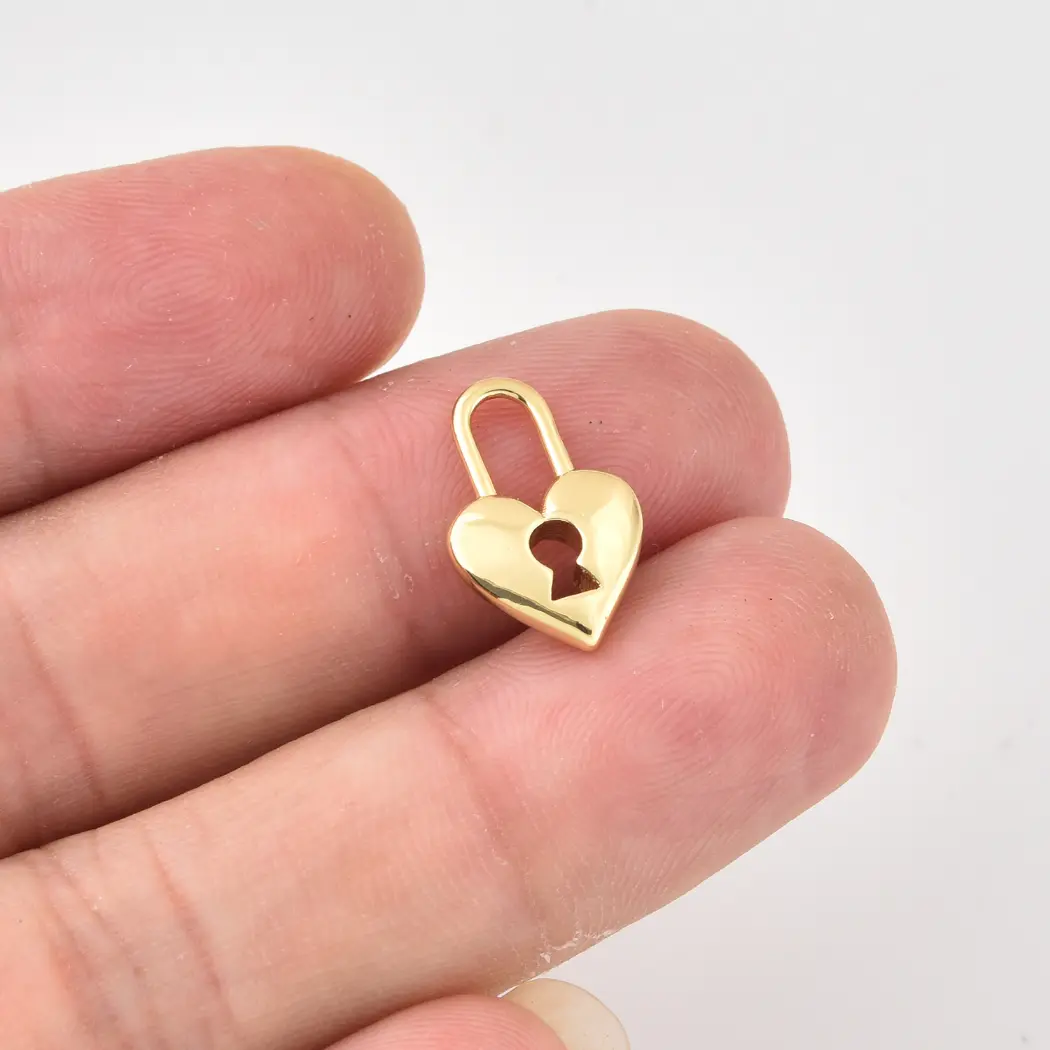 Gold Filled Heart Padlock Charm, Heart Lock Pendant, Love Lock Charm for Necklace Bracelet, Minimalist DIY Jewelry Supply, CP2495 - Image 2