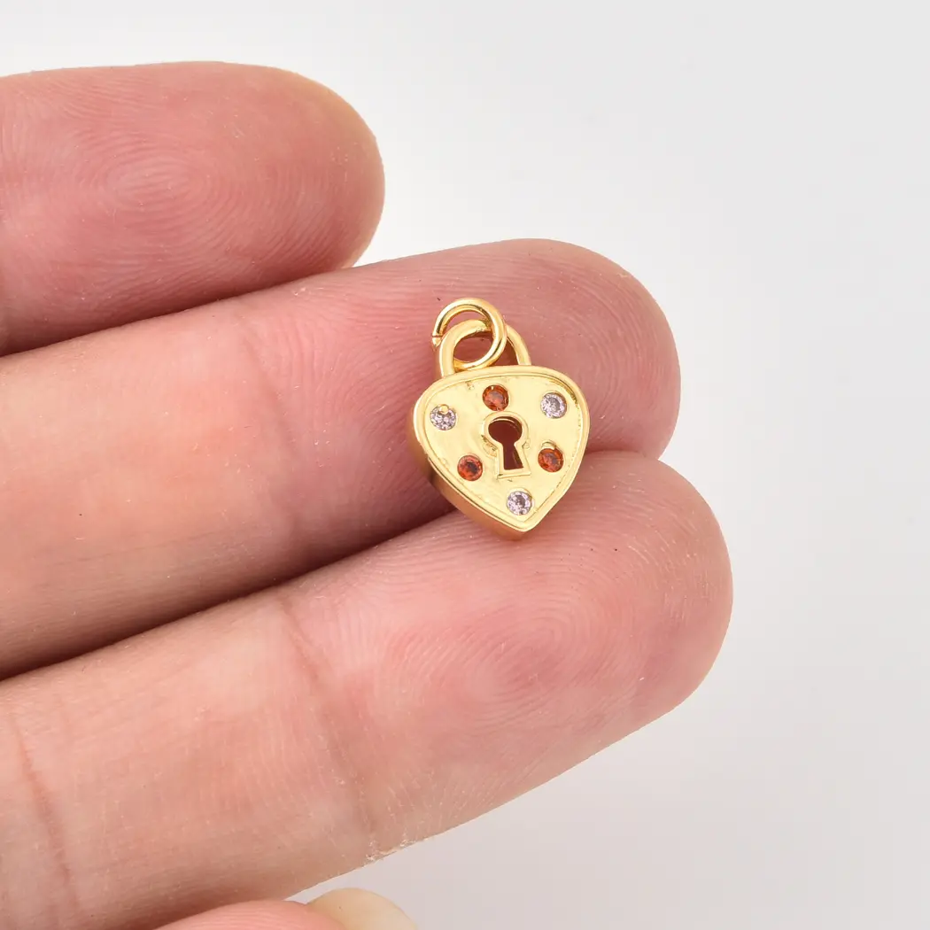 Gold Filled CZ Heart Padlock Charm, Heart Lock Pendant, Love Lock Charm for Necklace Bracelet DIY Jewelry Making Supply, Gift for Her CP2496 - Image 2