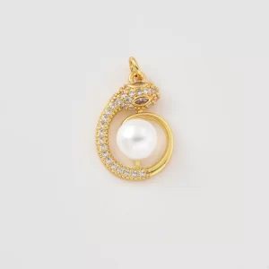 Gold Filled Snake Pearl Charm, CZ Snake Pendant, Serpent Pearl Pendant, Minimalist Animal Charm for Necklace Bracelet DIY Jewelry, CP2497