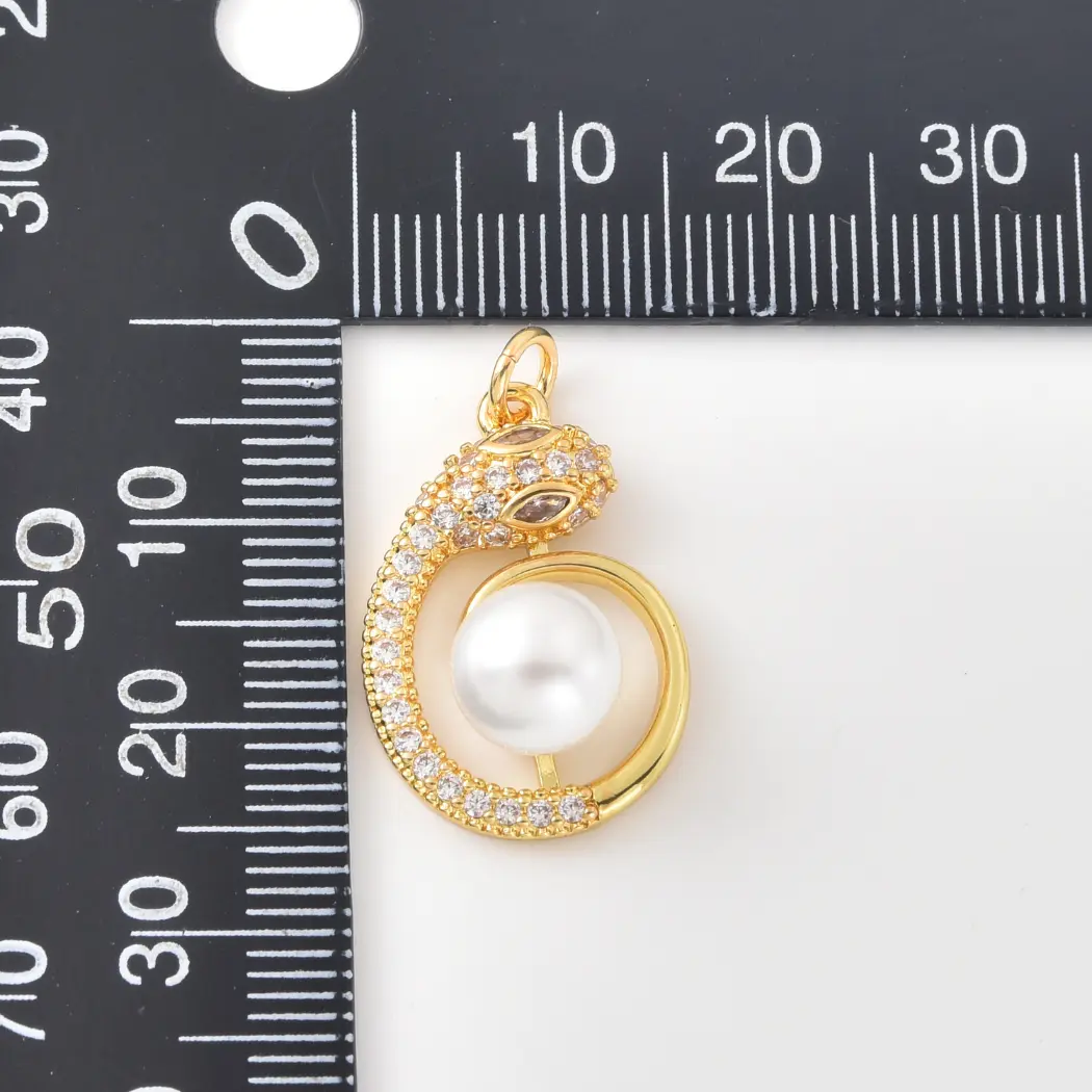 Gold Filled Snake Pearl Charm, CZ Snake Pendant, Serpent Pearl Pendant, Minimalist Animal Charm for Necklace Bracelet DIY Jewelry, CP2497 - Image 3