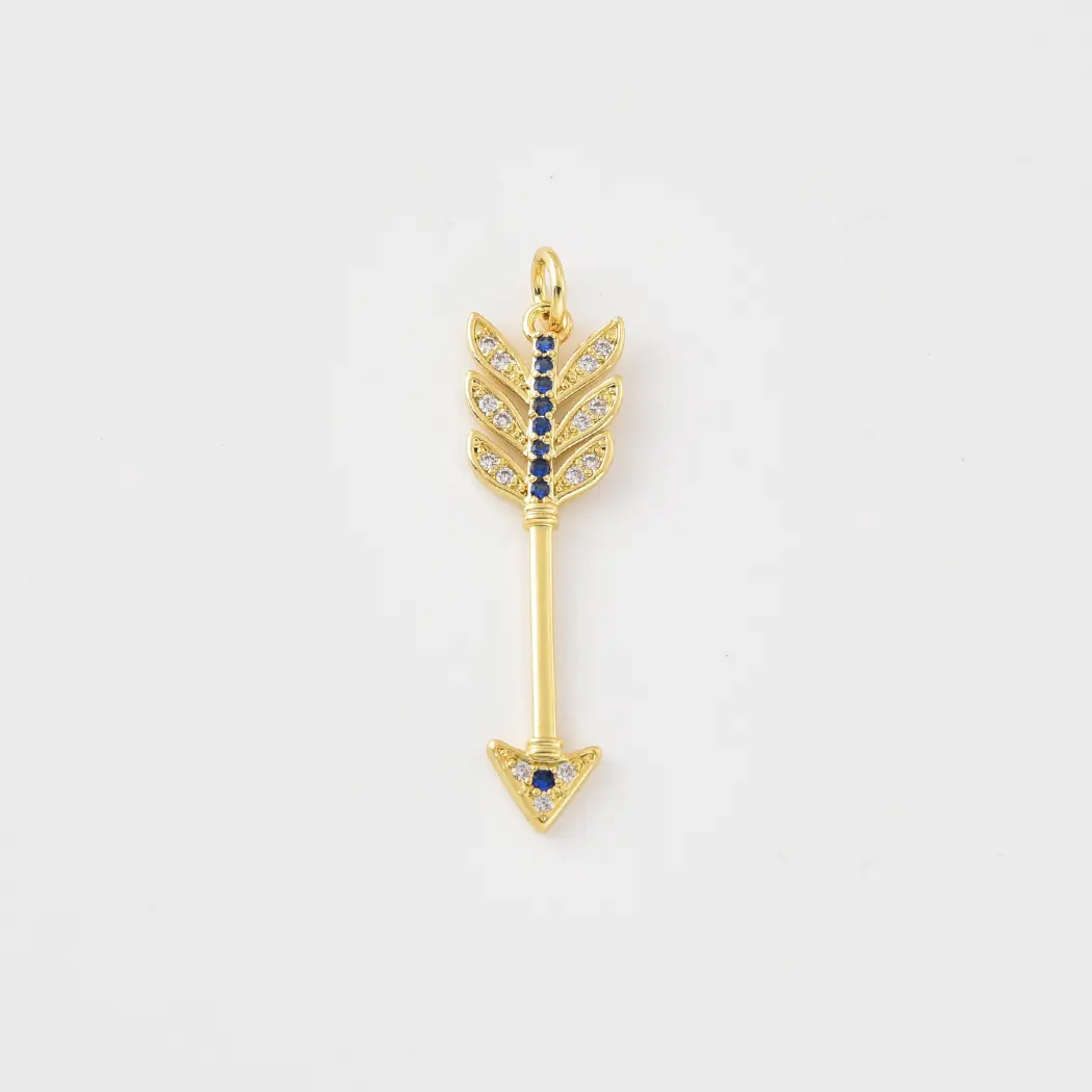 Gold Filled CZ Arrow Charm, Blue Sapphire CZ Arrow Pendant, Dainty Arrow Charm for Necklace Bracelet, DIY Jewelry Supply, CP2498