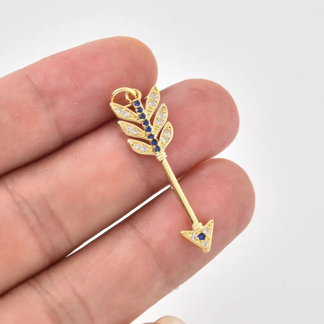 Gold Filled CZ Arrow Charm, Blue Sapphire CZ Arrow Pendant, Dainty Arrow Charm for Necklace Bracelet, DIY Jewelry Supply, CP2498 - Image 2