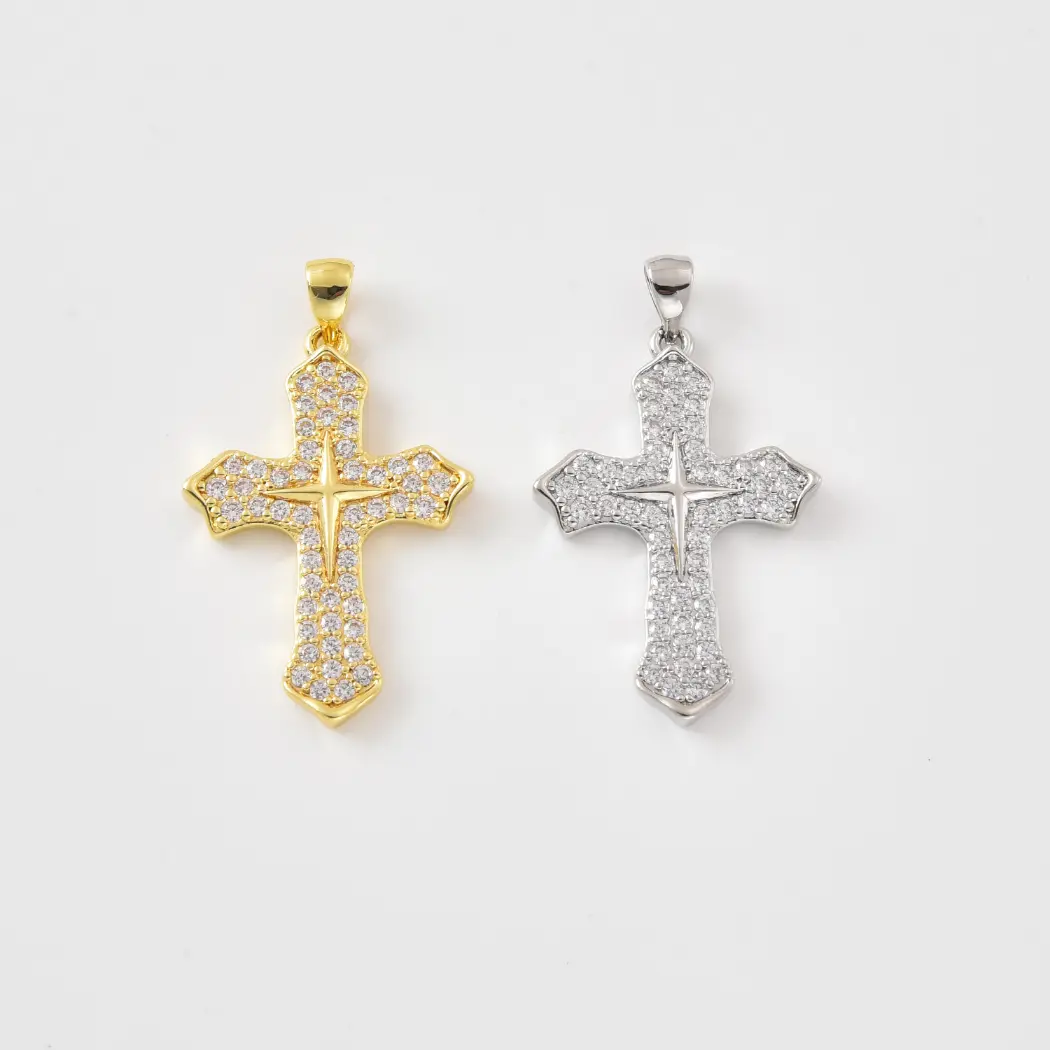 Gold Filled CZ Cross Charm, Pave Cross Pendant, Dainty Religious Cross Charm, Silver Cross Pendant, DIY Jewelry Supply, Gift for Her, CP2499