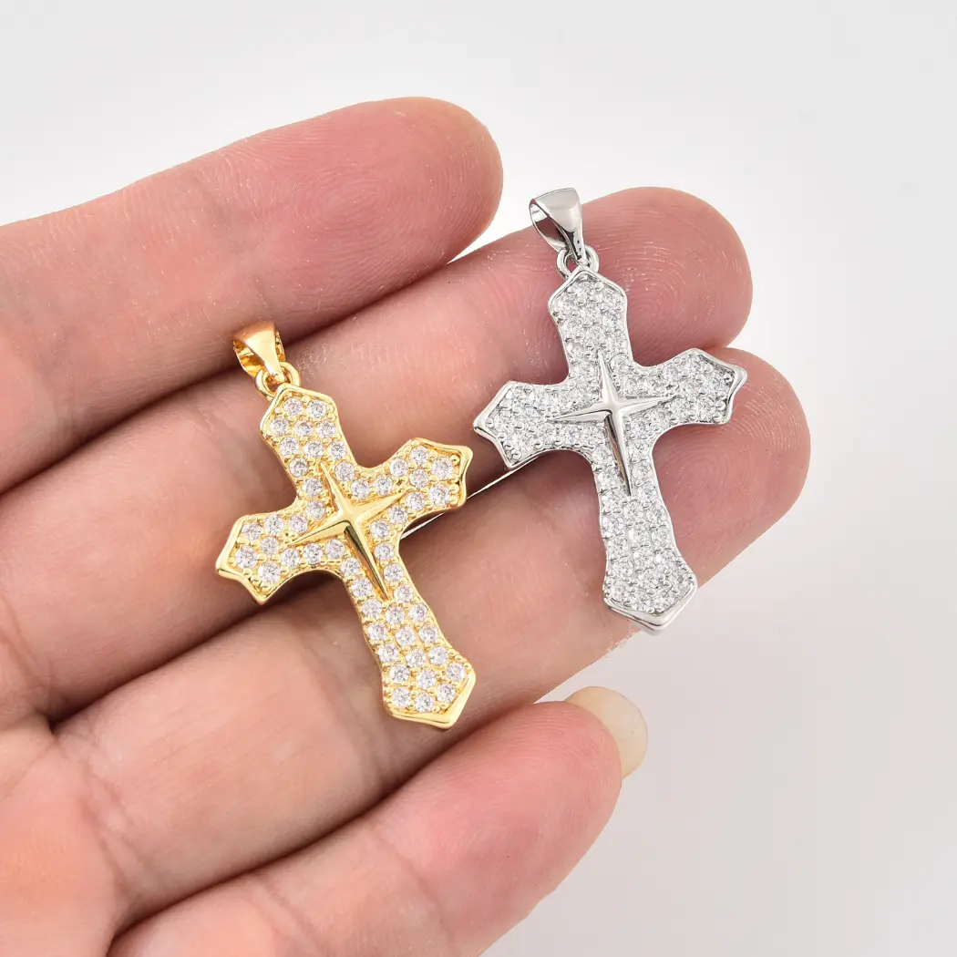 Gold Filled CZ Cross Charm, Pave Cross Pendant, Dainty Religious Cross Charm, Silver Cross Pendant, DIY Jewelry Supply, Gift for Her, CP2499 - Image 2