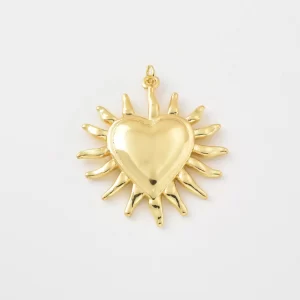 Gold Filled Heart Sun Charm, Puffy Heart Pendant, Sunburst Charm, Celestial Heart Pendant, Minimalist Jewelry Supply, Gift for Her, CP2500